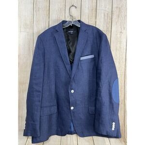 Daniel Cremieux Linen Sport Coat‎ Elbow Patch Blazer Men XL Blue Academia Jacket